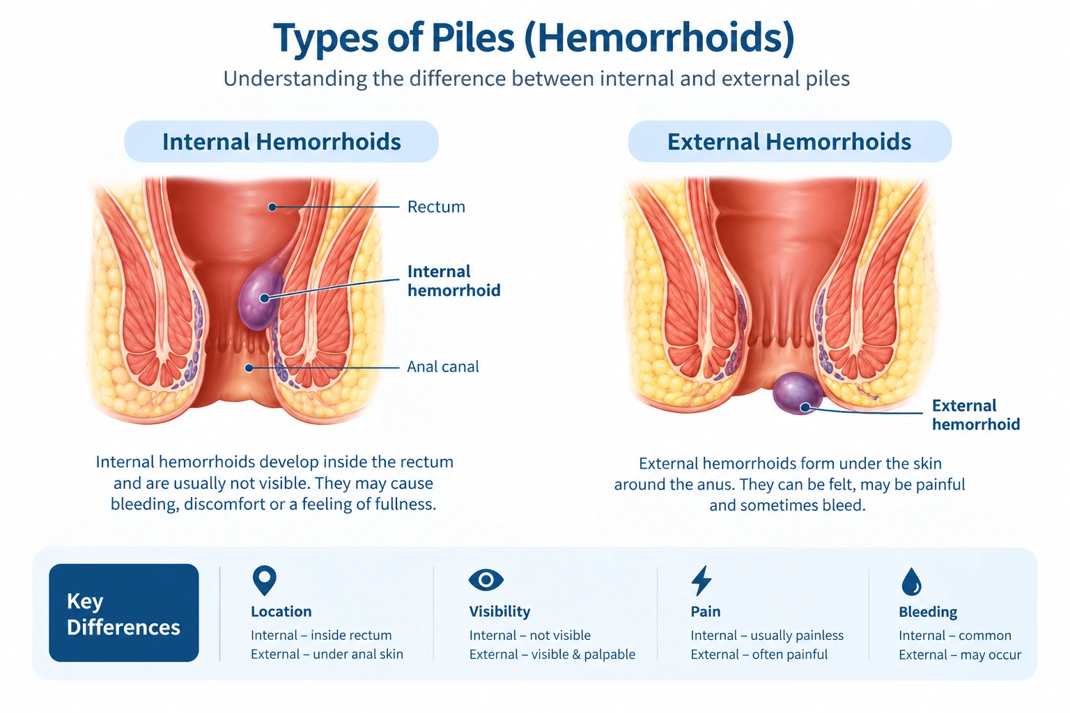 Internal and external piles explained by a specialist in Ahmedabad